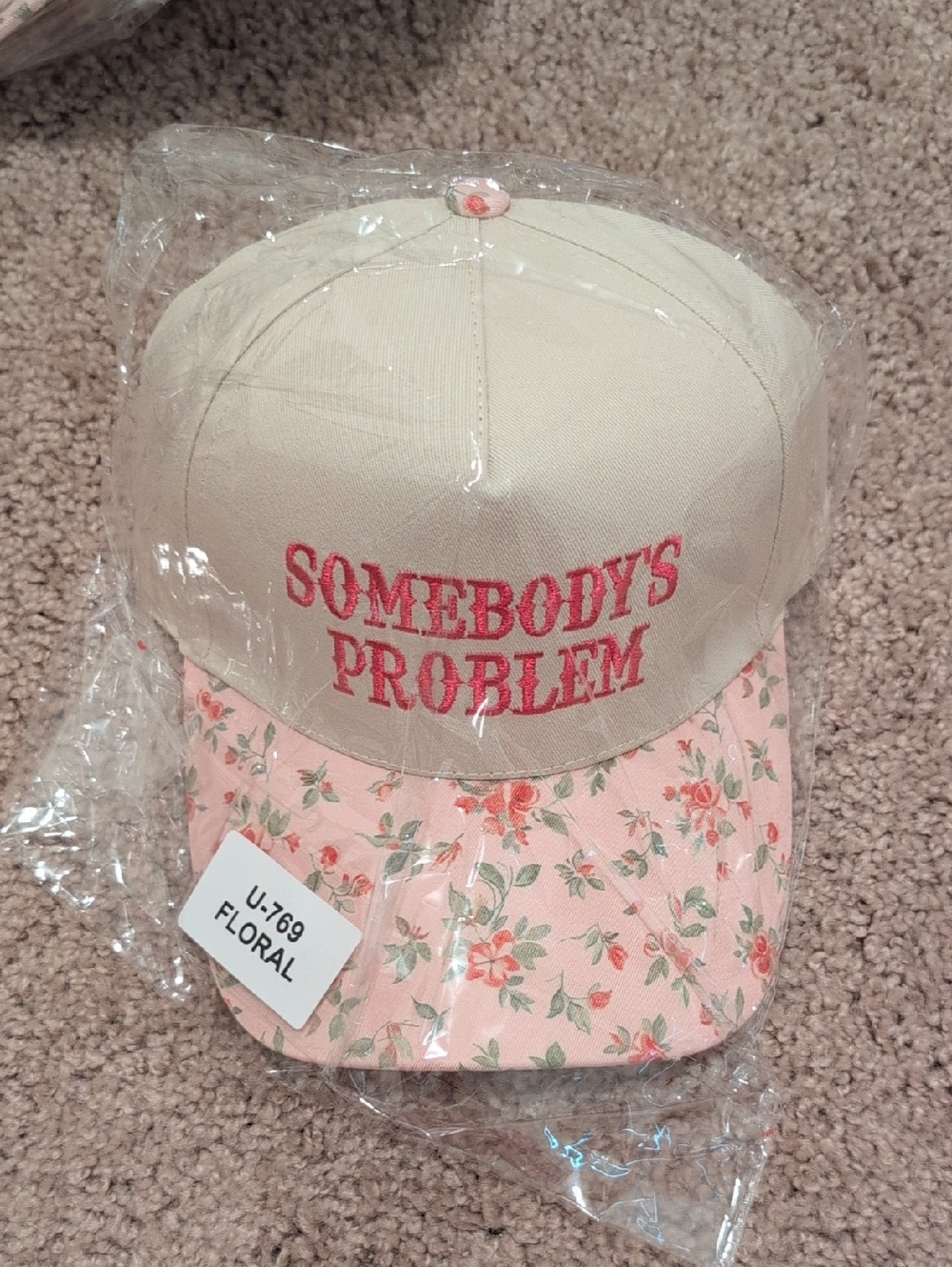 Zenana Outfitters Beige and Pink Floral Kids Cap